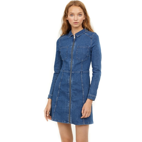 denim dress with zipper in front
